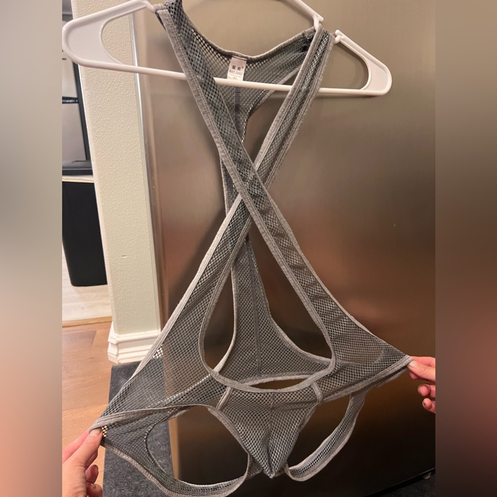 Men’s gray mesh jock strap singlet